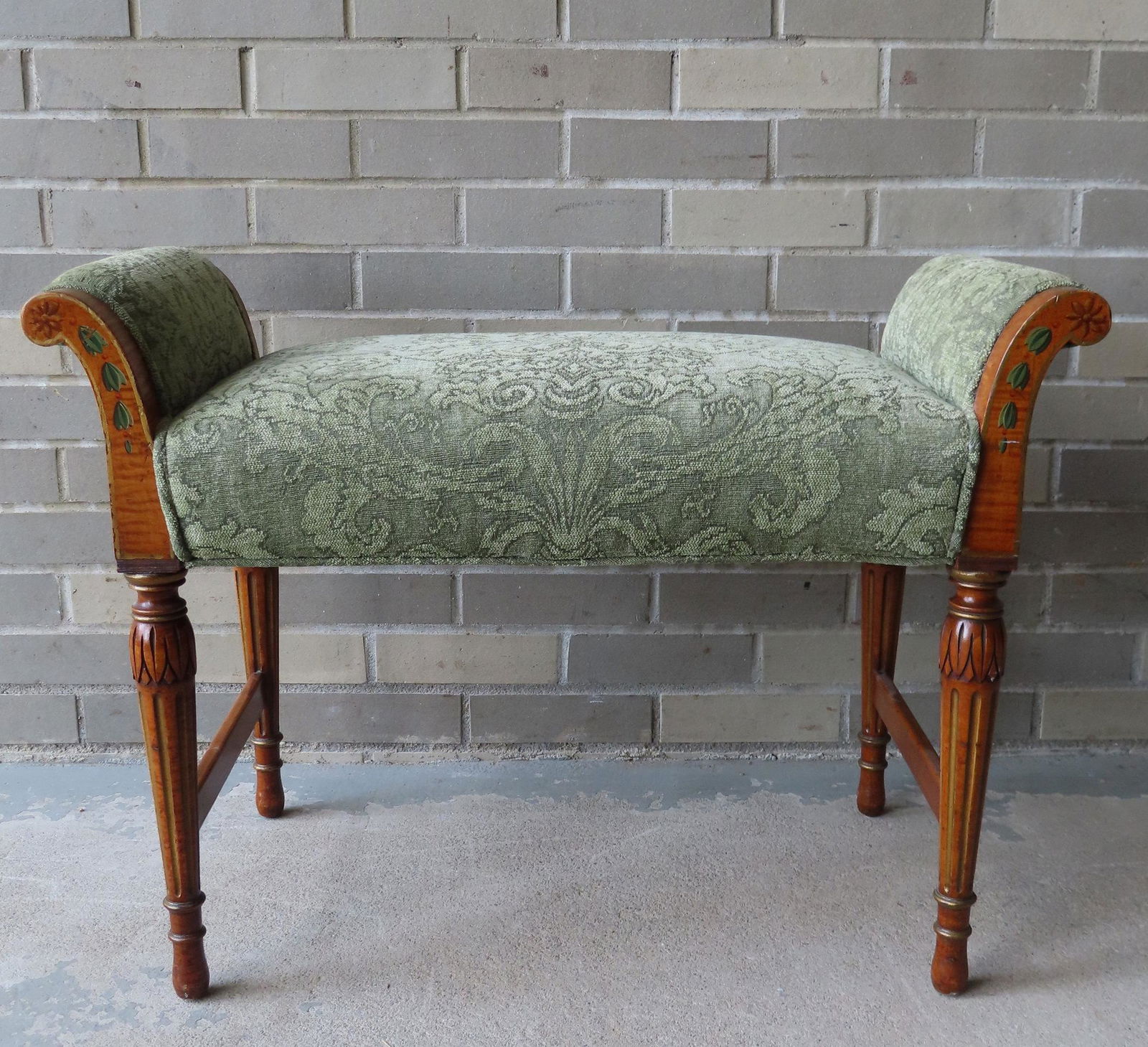 A French style window bench with tiger maple frame and (1 of 8)