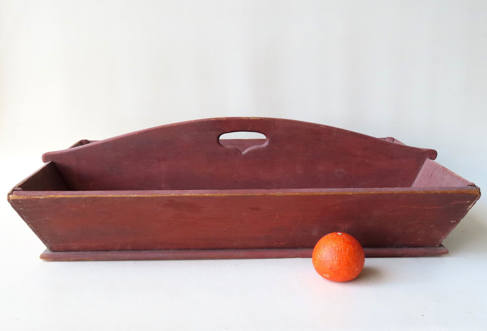 Large hand made wooden tool carrier with canted sides, (1 of 7)