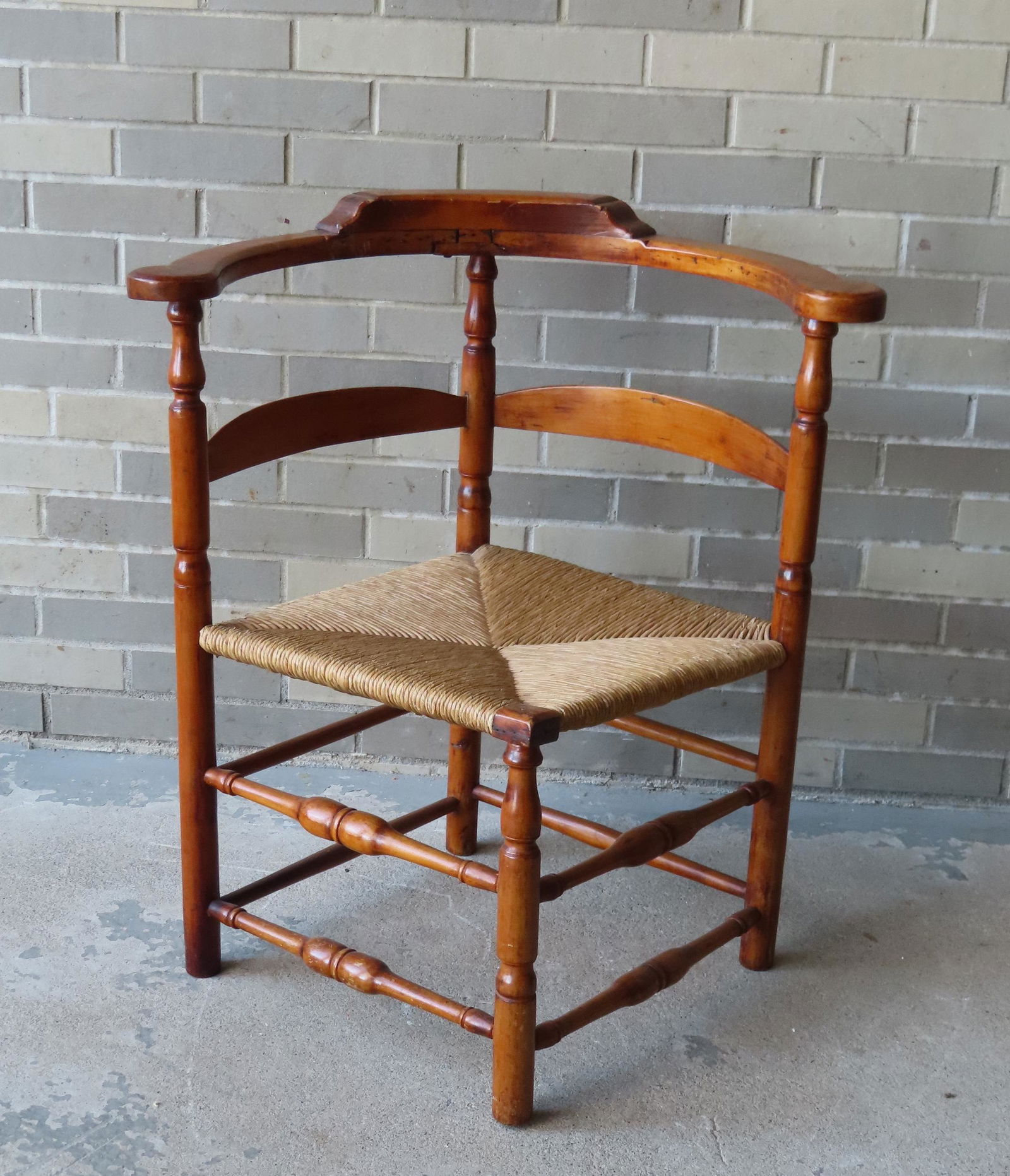 Early corner chair with rush seat, late 18th century. (1 of 4)