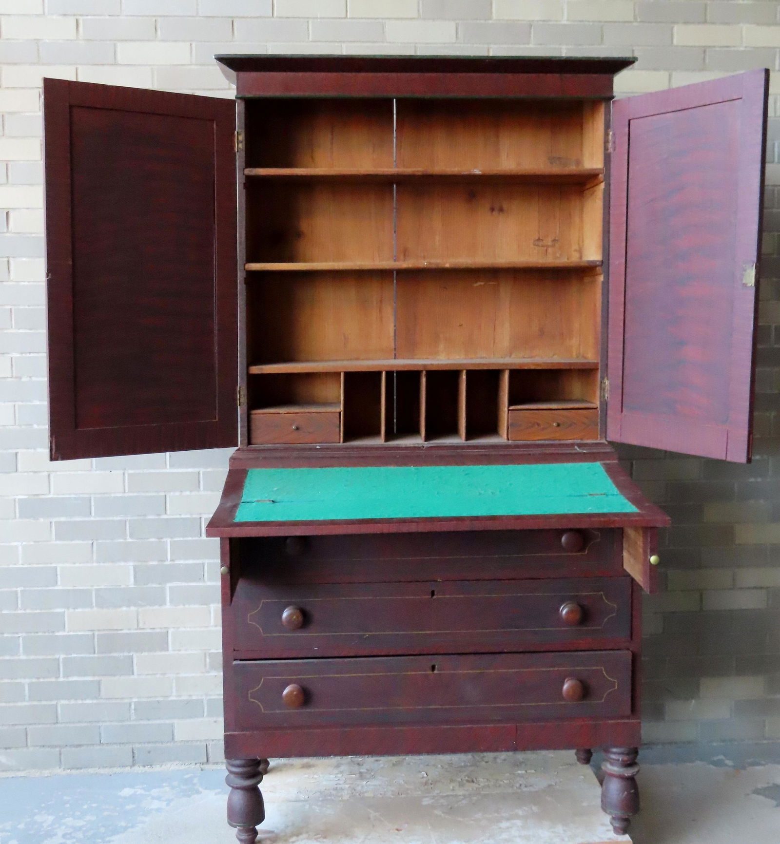 A good grain painted secretary cabinet having 2 paneled (1 of 10)