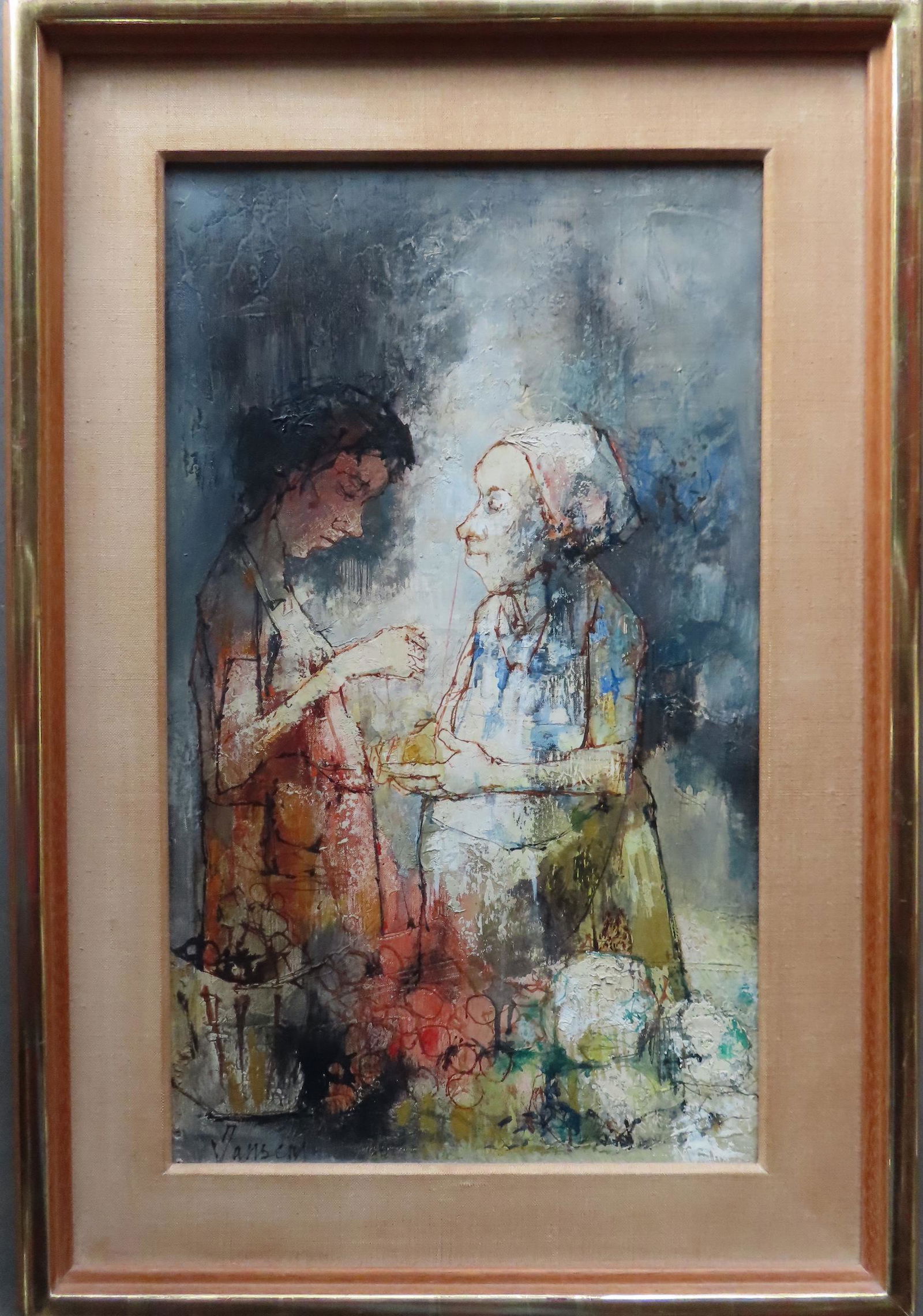 O/C Abstract composition of a lady buying fruit from a (1 of 4)