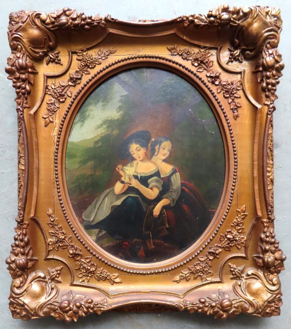 O/B Portrait of 2 young ladies sitting under tree, one (1 of 3)