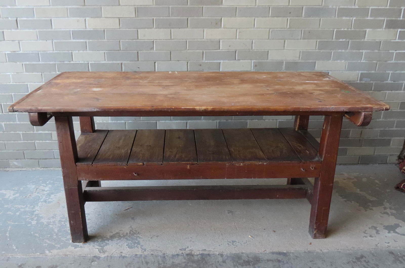An unusual primitive hutch table with bench seat, (1 of 20)