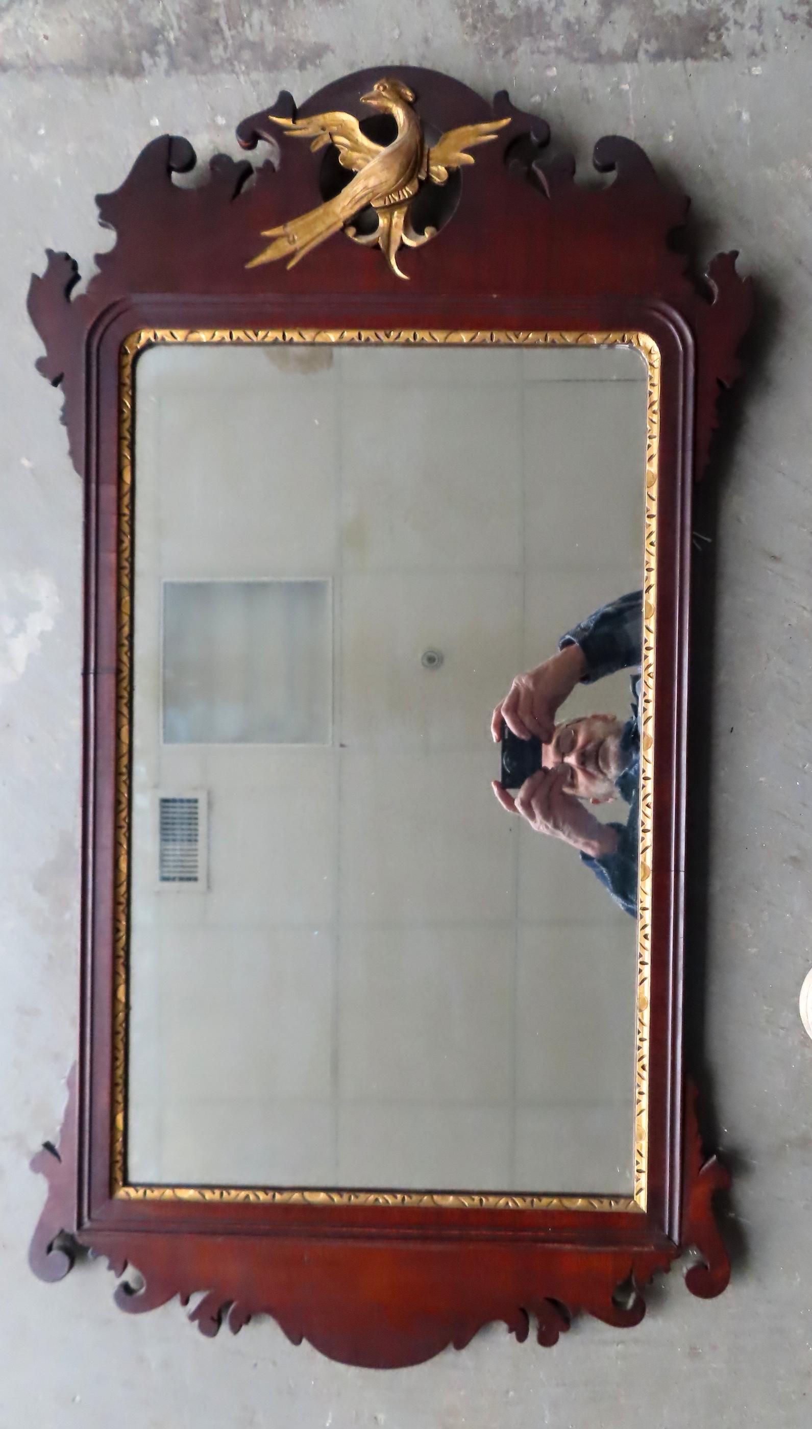 A Chippendale style mahogany wall mirror with Phoenix (1 of 6)