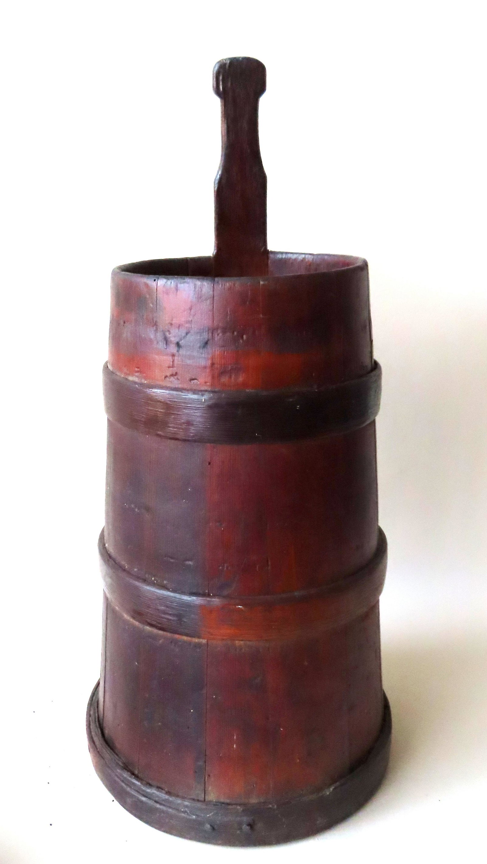 Early staved piggin bucket, tapering top to bottom, and (1 of 7)