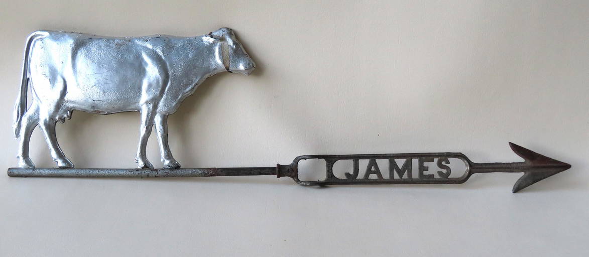 A "JAMES" lightening rod weather vane with tin cow Feb 06, 2022 Hyde Park Country Auctions in NY