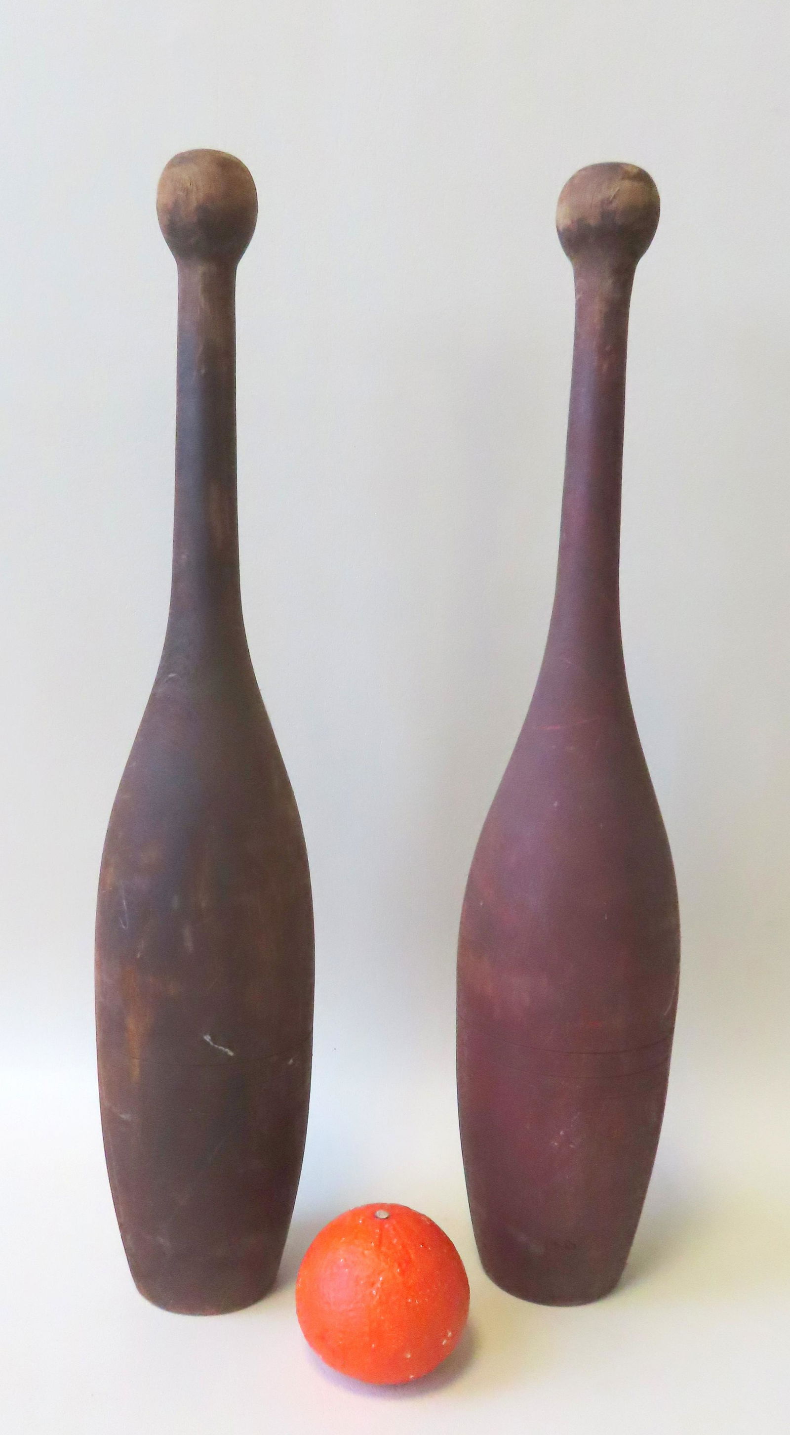 Two hand made (lathe turned) wooden dumb bells in (1 of 5)