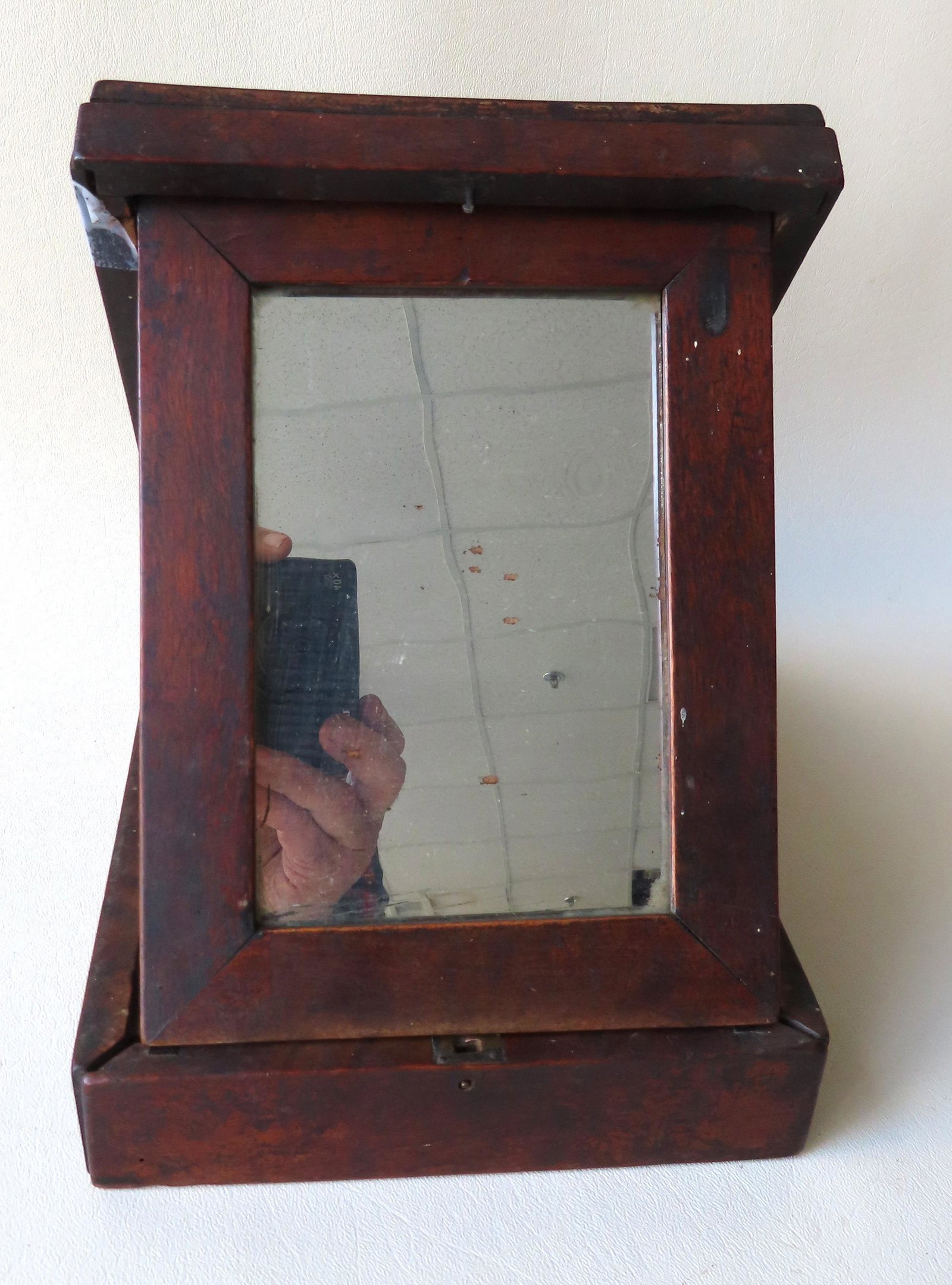 A primitive hand made 19th century burl wood mirror. (1 of 9)