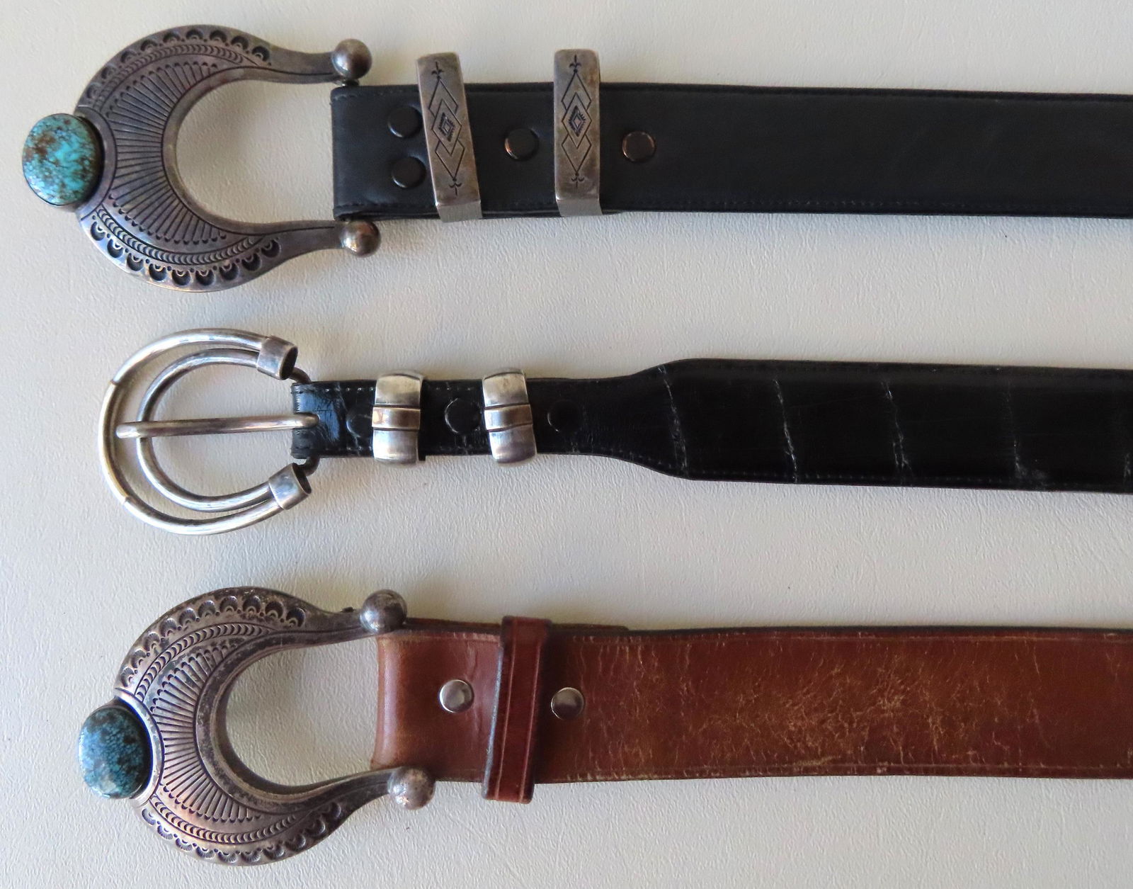 Three belts with Native American silver buckles (1 of 6)