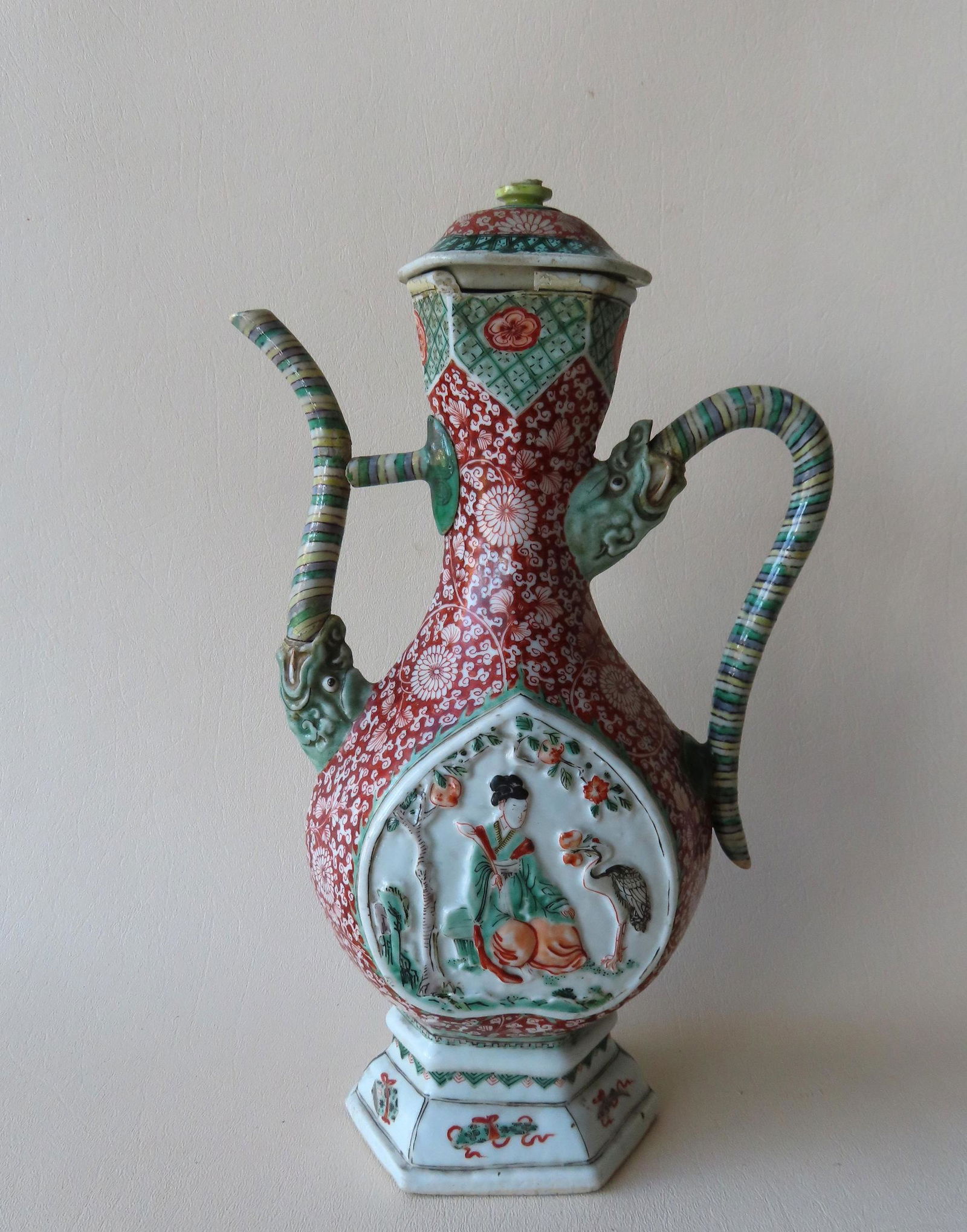 A very early oriental teapot with striped handle and (1 of 13)
