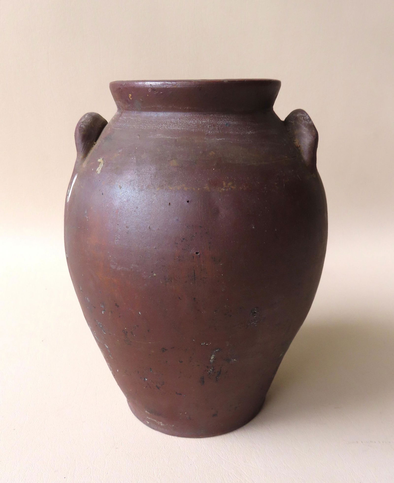 Redware ovoid jar, probably 1 gallon, remnants of white (1 of 7)