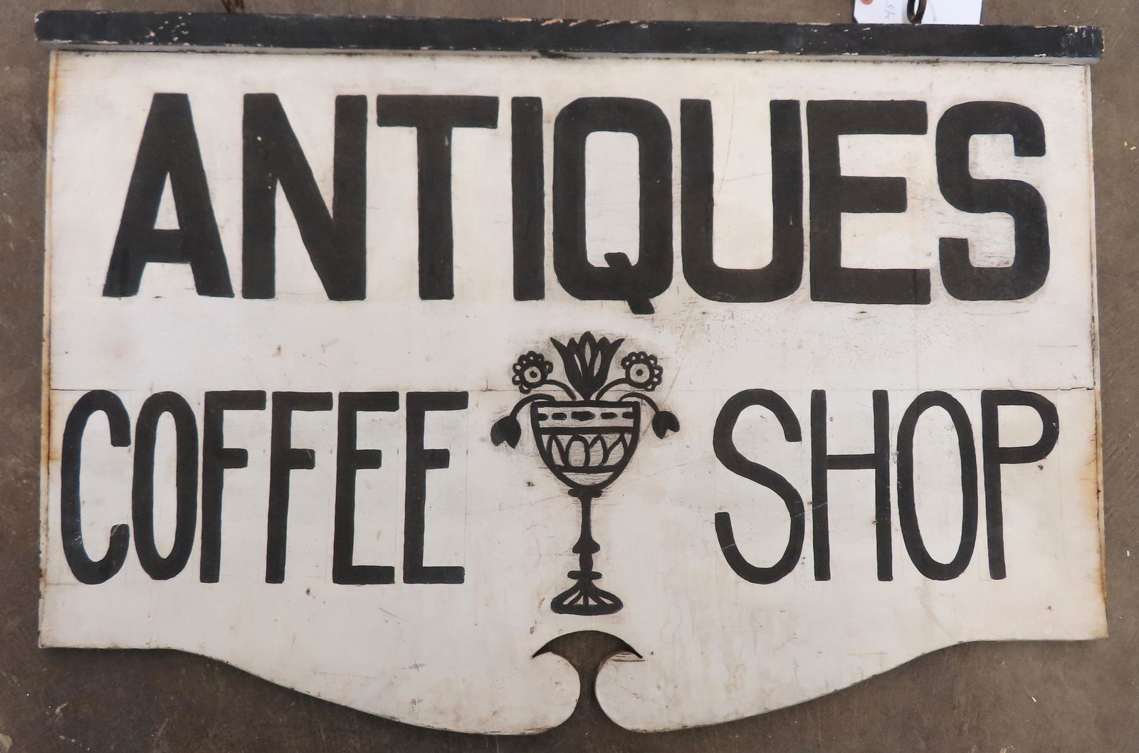 A double sided wood hanging Antiques sign marked with (1 of 3)