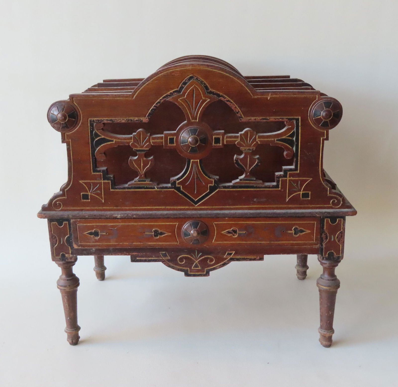 A Renaissance Revival black walnut magazine rack with (1 of 13)