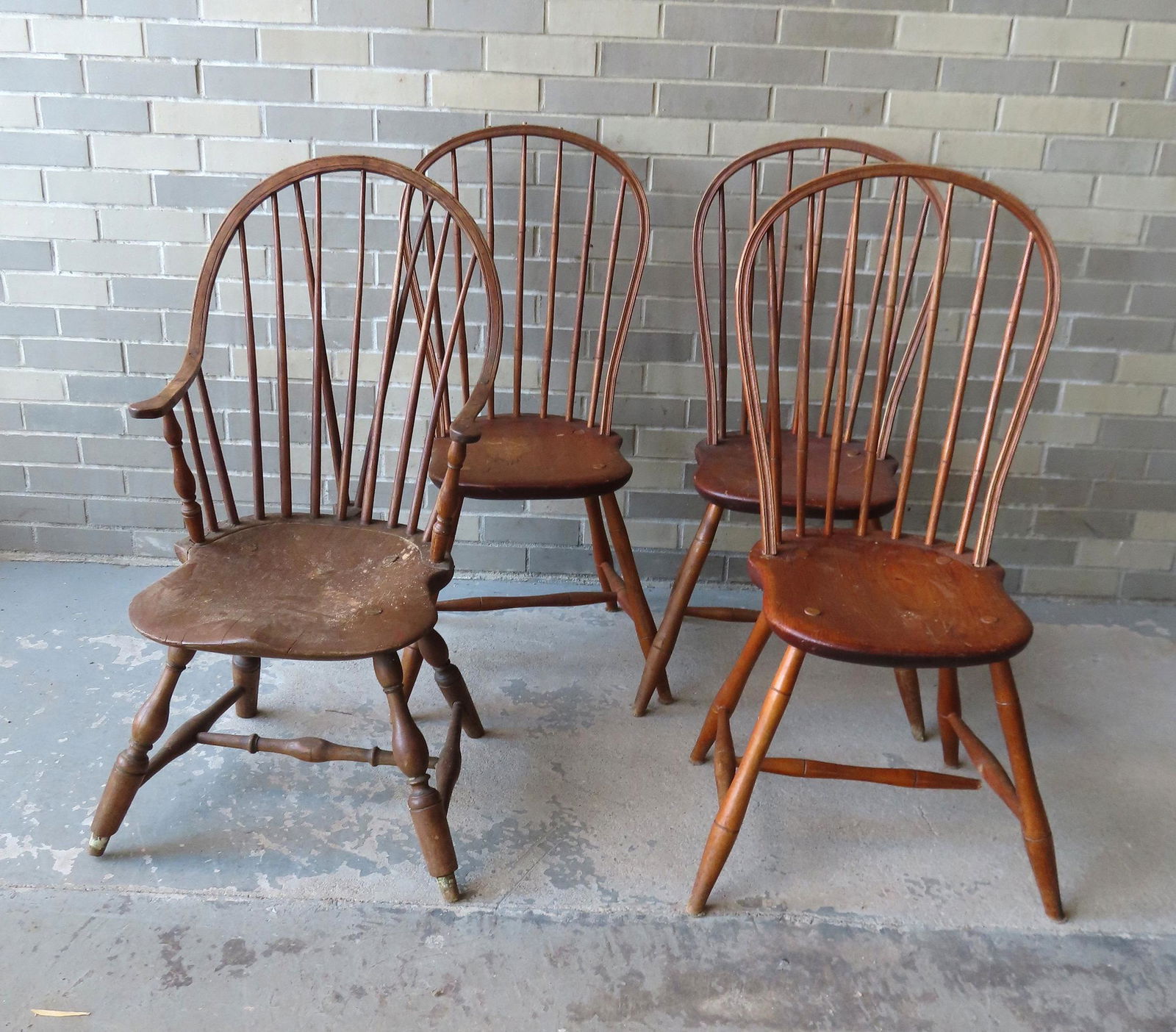 An assembled set of 5 period bow-back Windsor chairs, (1 of 12)