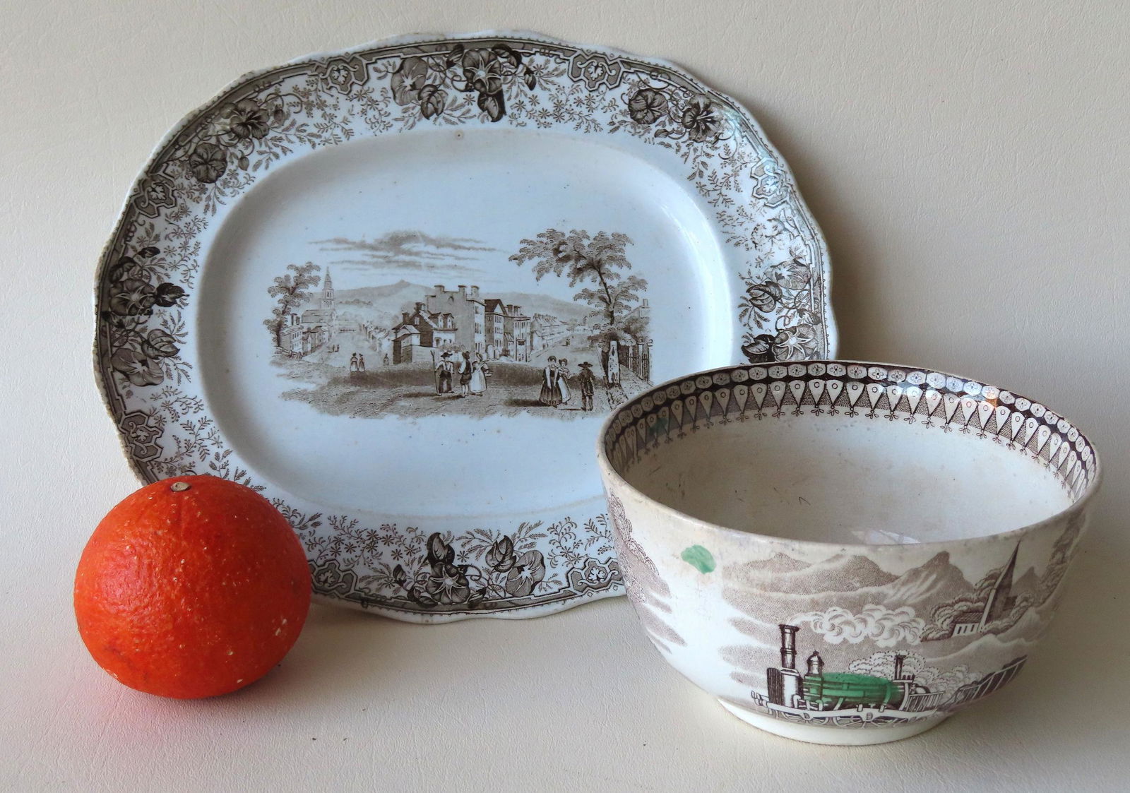 Two Staffordshire brown/white transferware china (1 of 11)