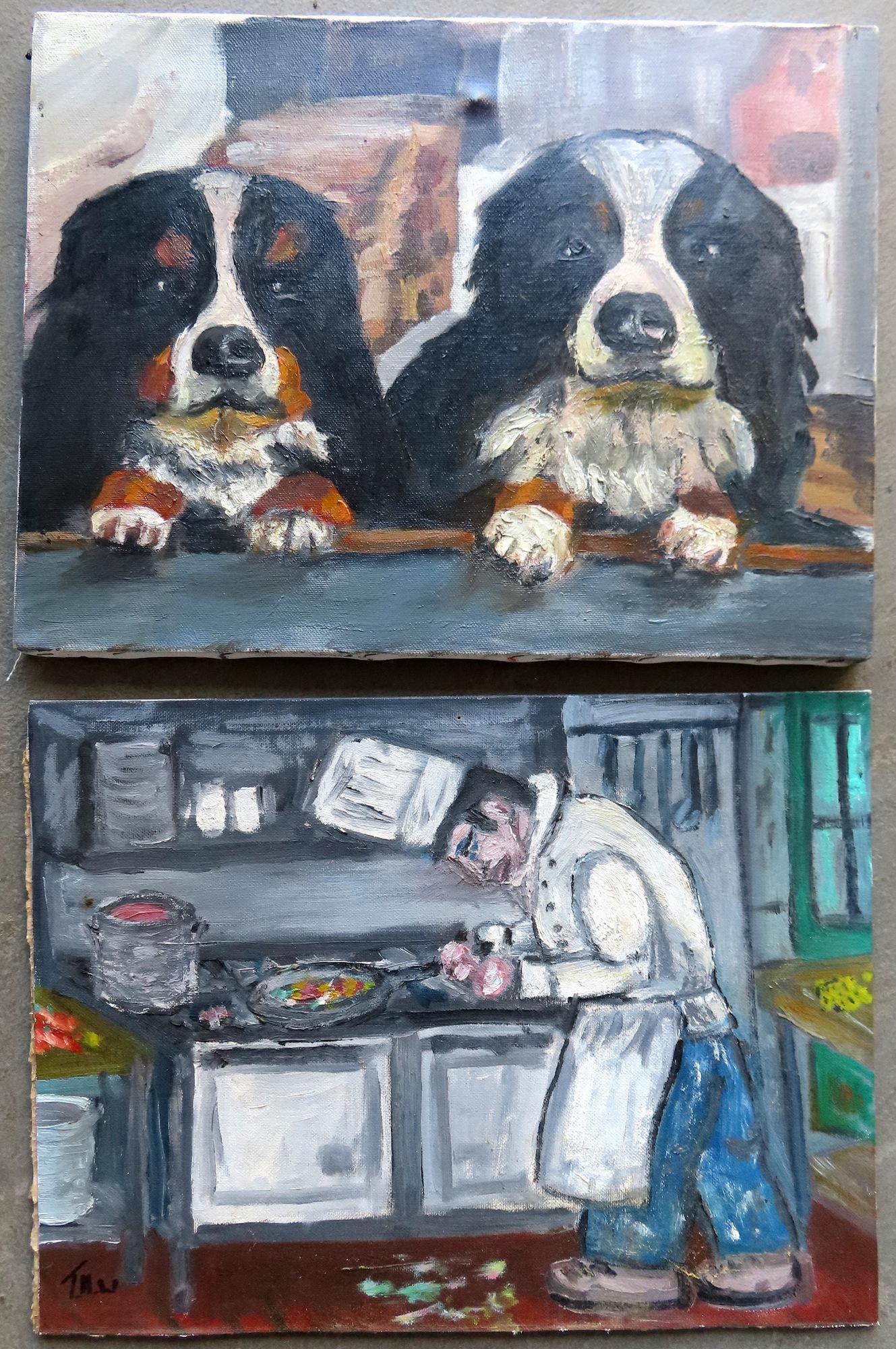 Two O/C Outsider-art paintings signed Tom Wright. The (1 of 4)