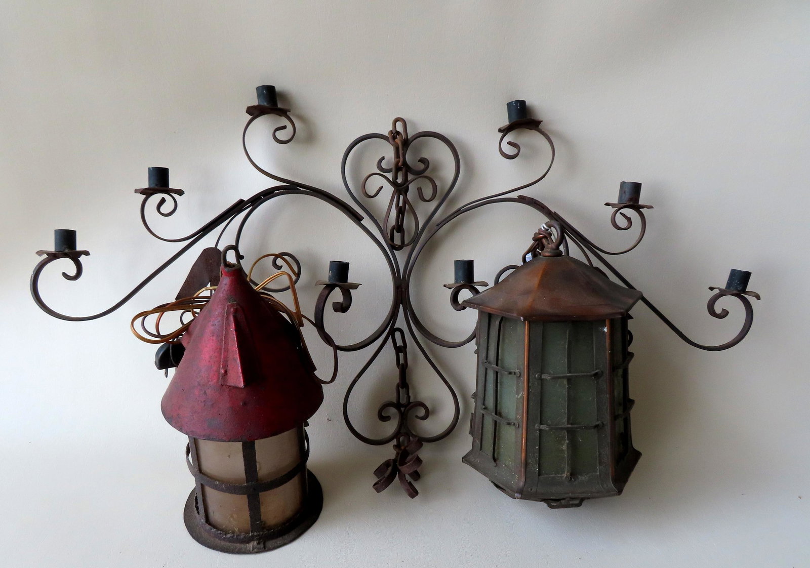 Three Arts & Crafts style hanging lights, all early (1 of 12)