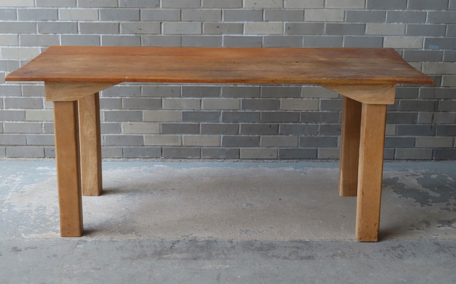 A custom made heavy oak farm table, mid to late 20th (1 of 2)