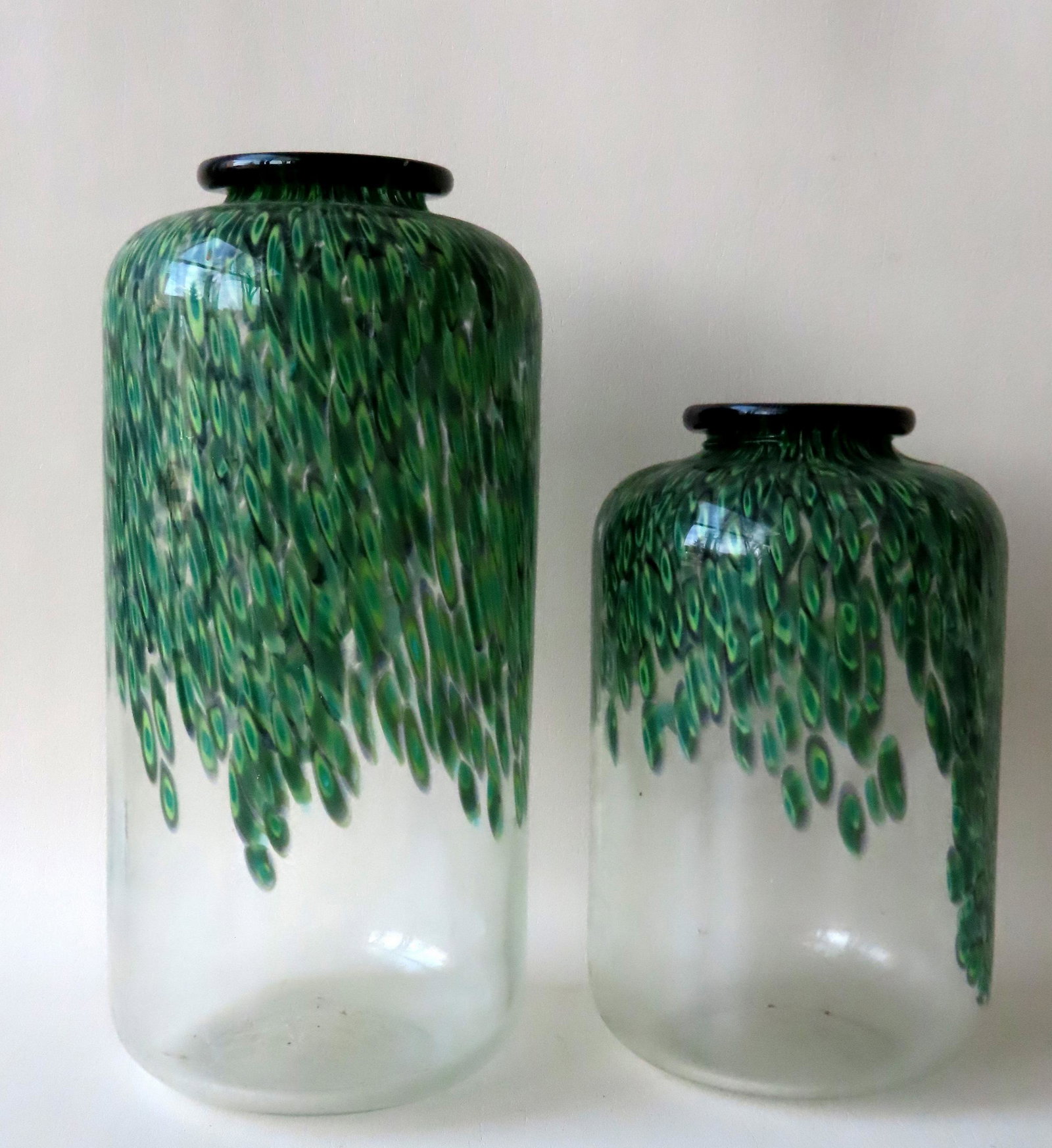 Two modern art glass vases with cut and polished tops. (1 of 5)