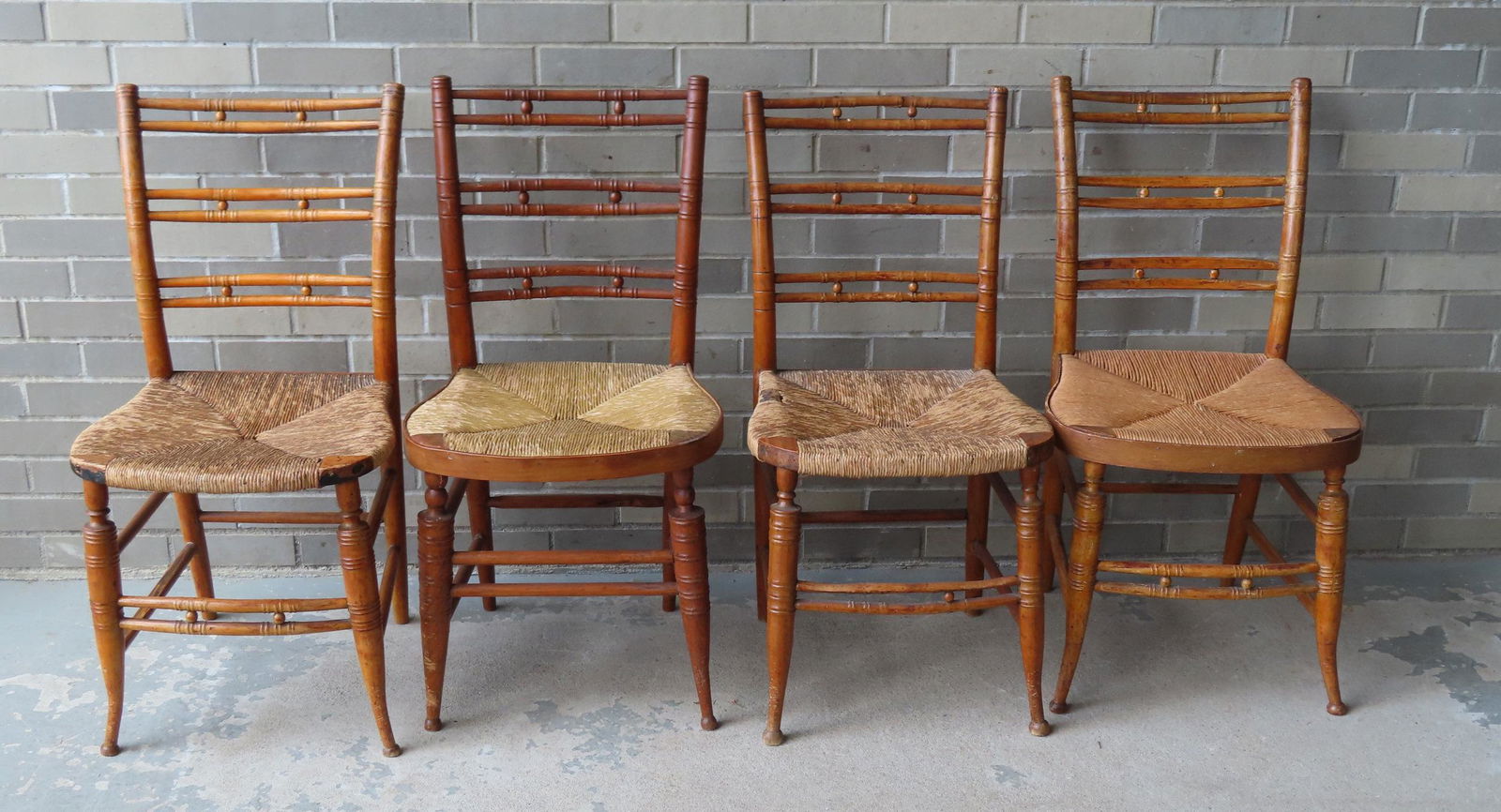 An assembled set of 4  Sheraton faux bamboo chairs with (1 of 3)