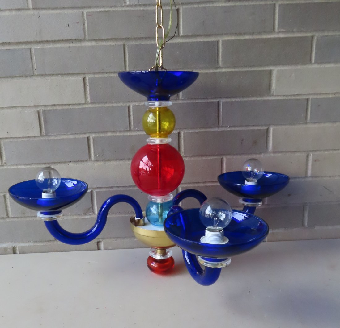 A colorful Murano style glass chandelier. (1 of 7)