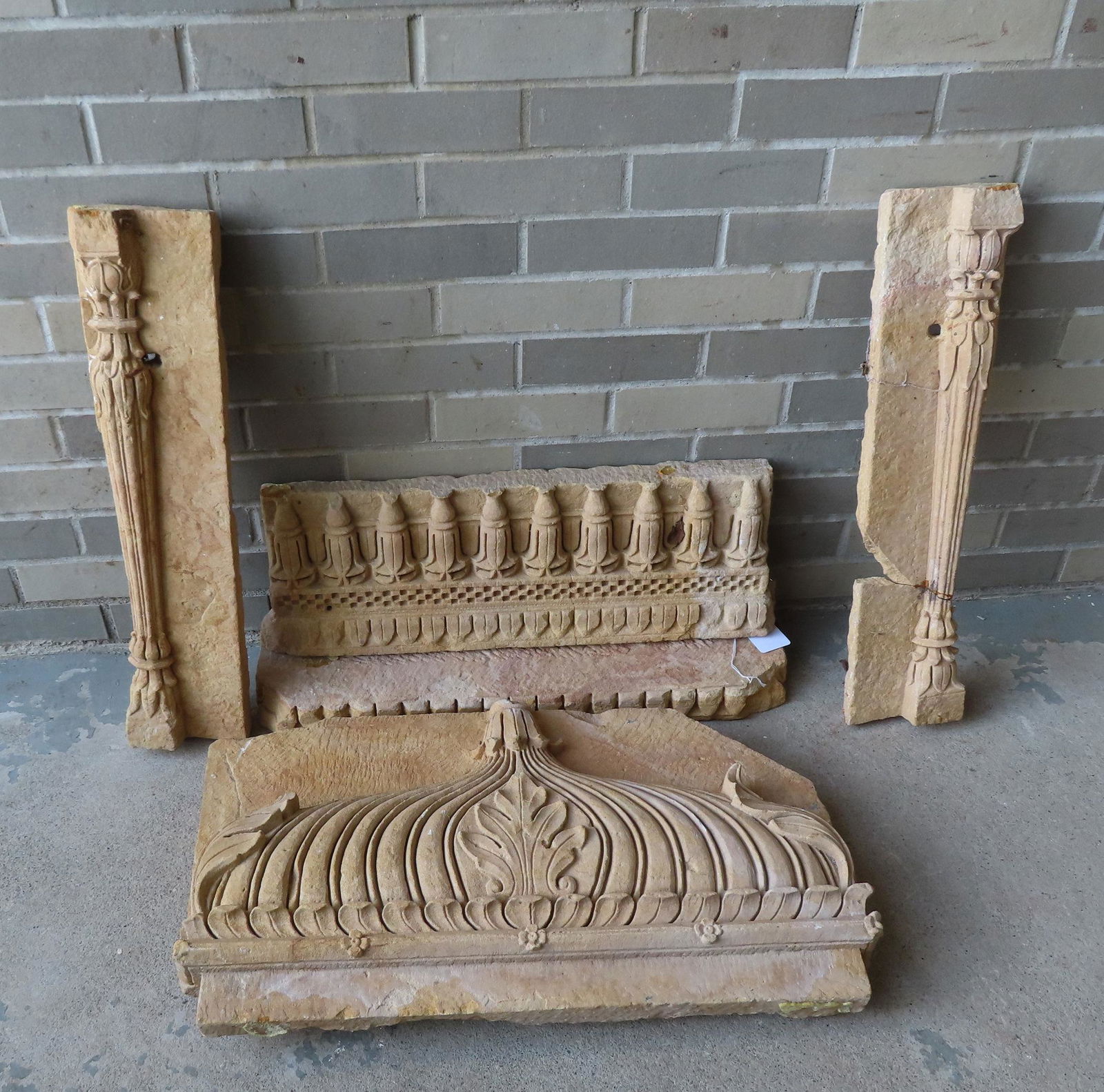 Grouping of 5 early sandstone building ornaments/fragments that appear that were once all together, (1 of 6)