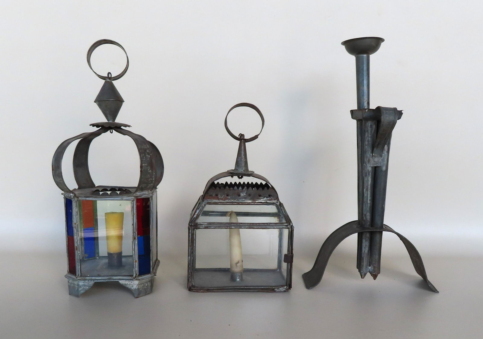 Three lighting and lighting related collectibles including: Two tin candle lanterns with glass (1 of 16)