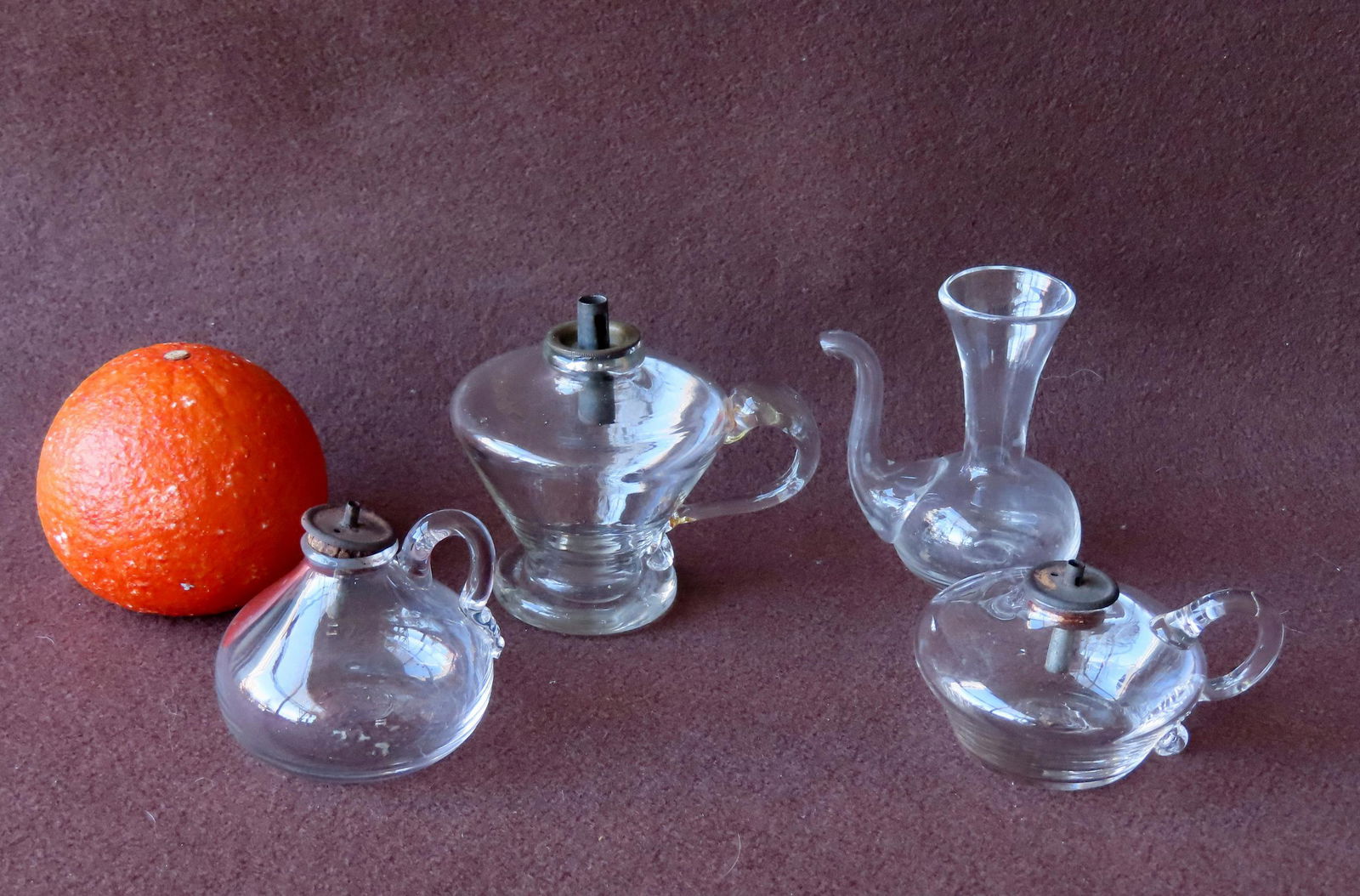 Three miniature blown spark fluid lamps with applied handles, New England, 19th century - the (1 of 11)