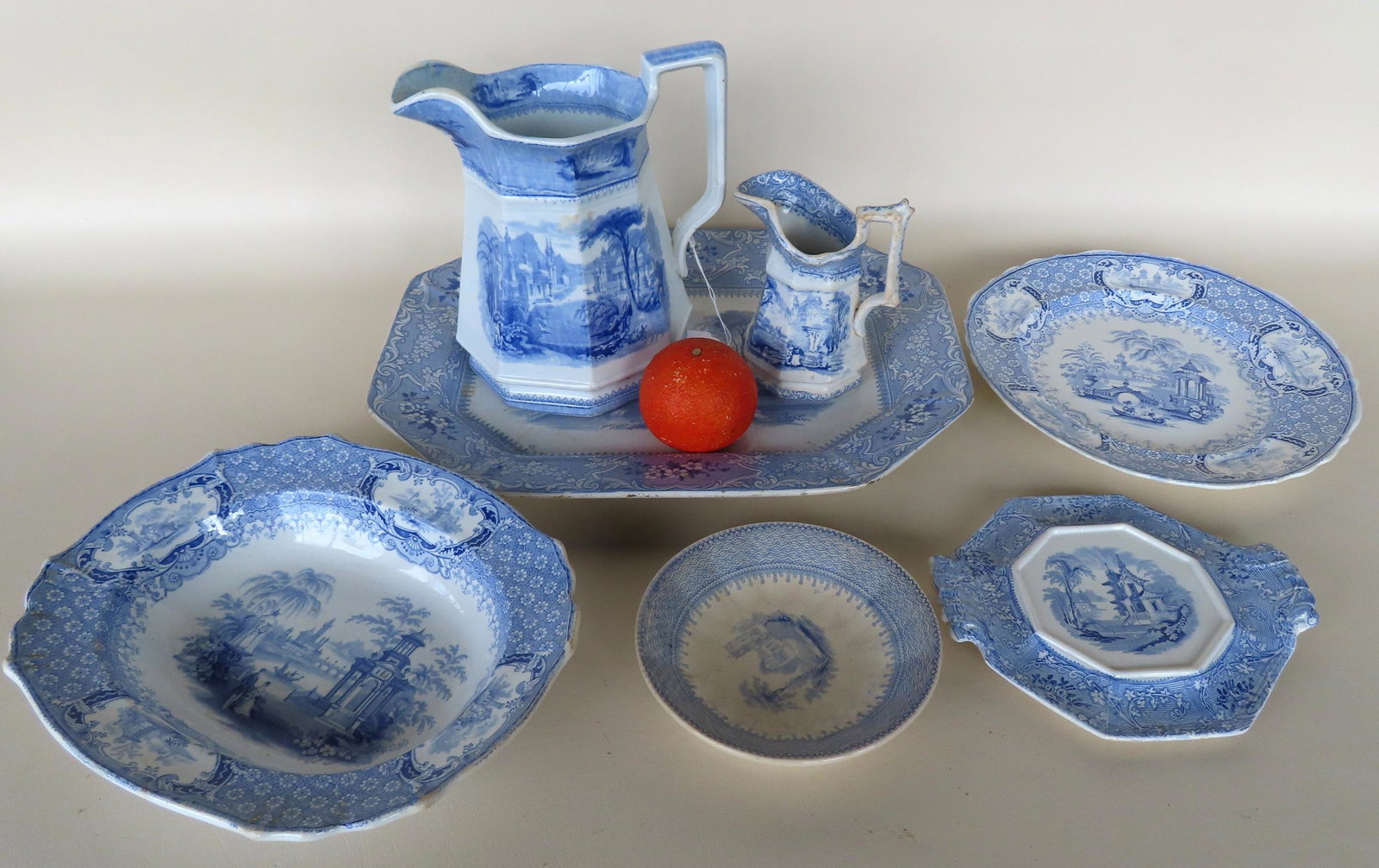 Seven blue and white Staffordshire transferware dinner service collectibles - see photos. The water (1 of 11)