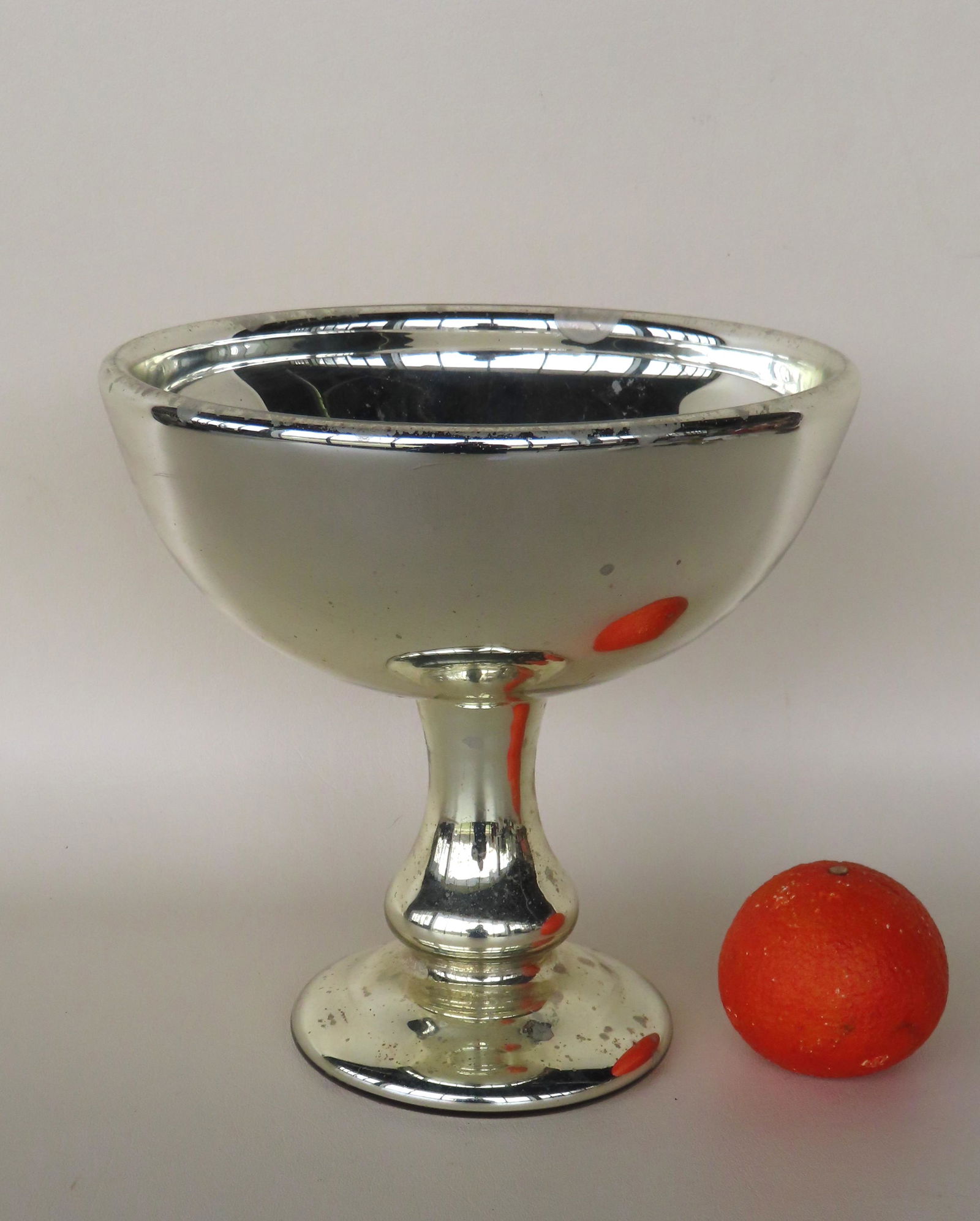 A mercury glass footed compote, 19th century. Some typical discoloration, but overall very good (1 of 5)