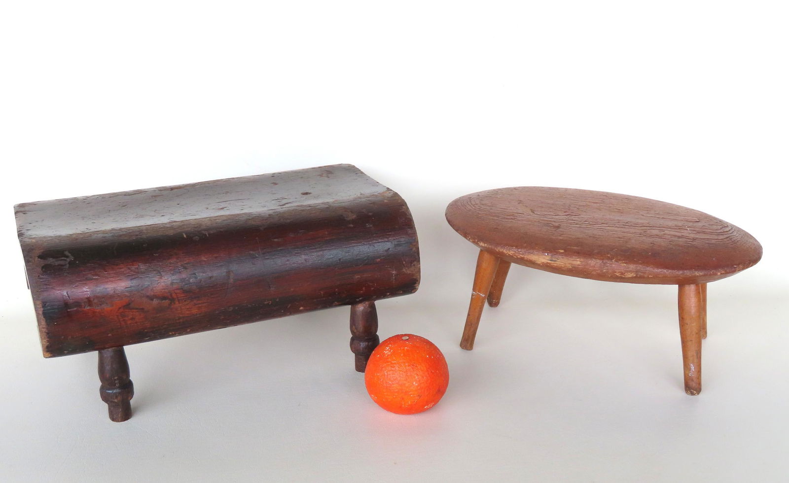 Two cricket stools, both early 19th century. The first with oval and chamfered top and turned legs, (1 of 8)