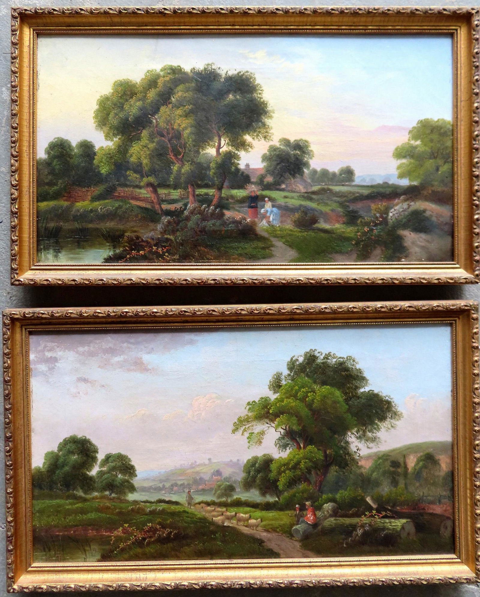 Two O/C Country farming landscapes. The first with ladies working near path leading to farmhouse; (1 of 6)