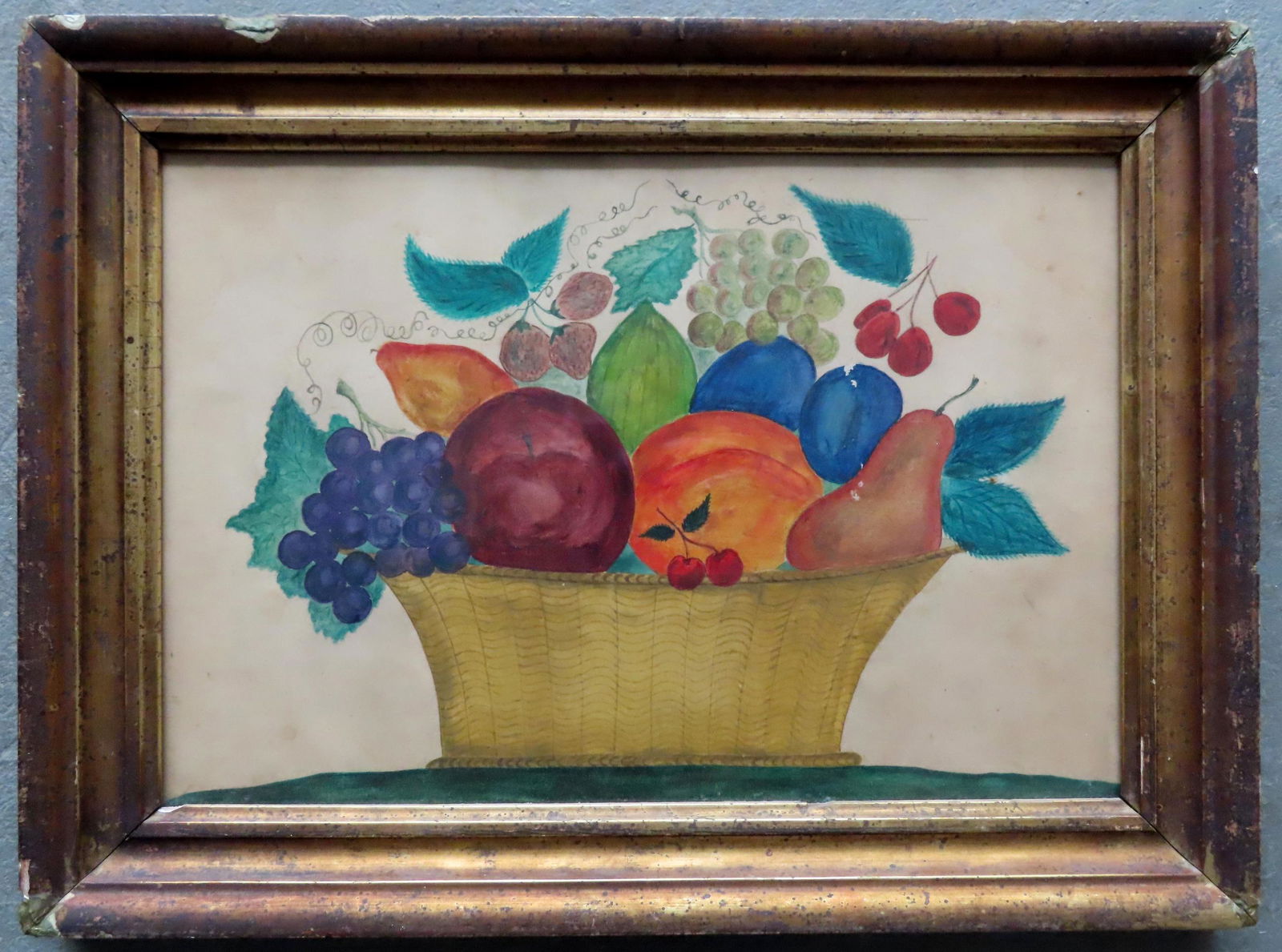 A very fine theorem watercolor on paper depicting a basket of colorful fruit, mid 19th century in (1 of 3)