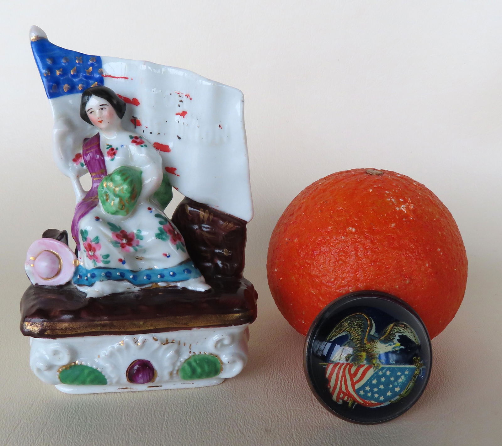 Two patriotic 19th century collectibles. The first a Staffordshire porcelain match safe with striker (1 of 8)