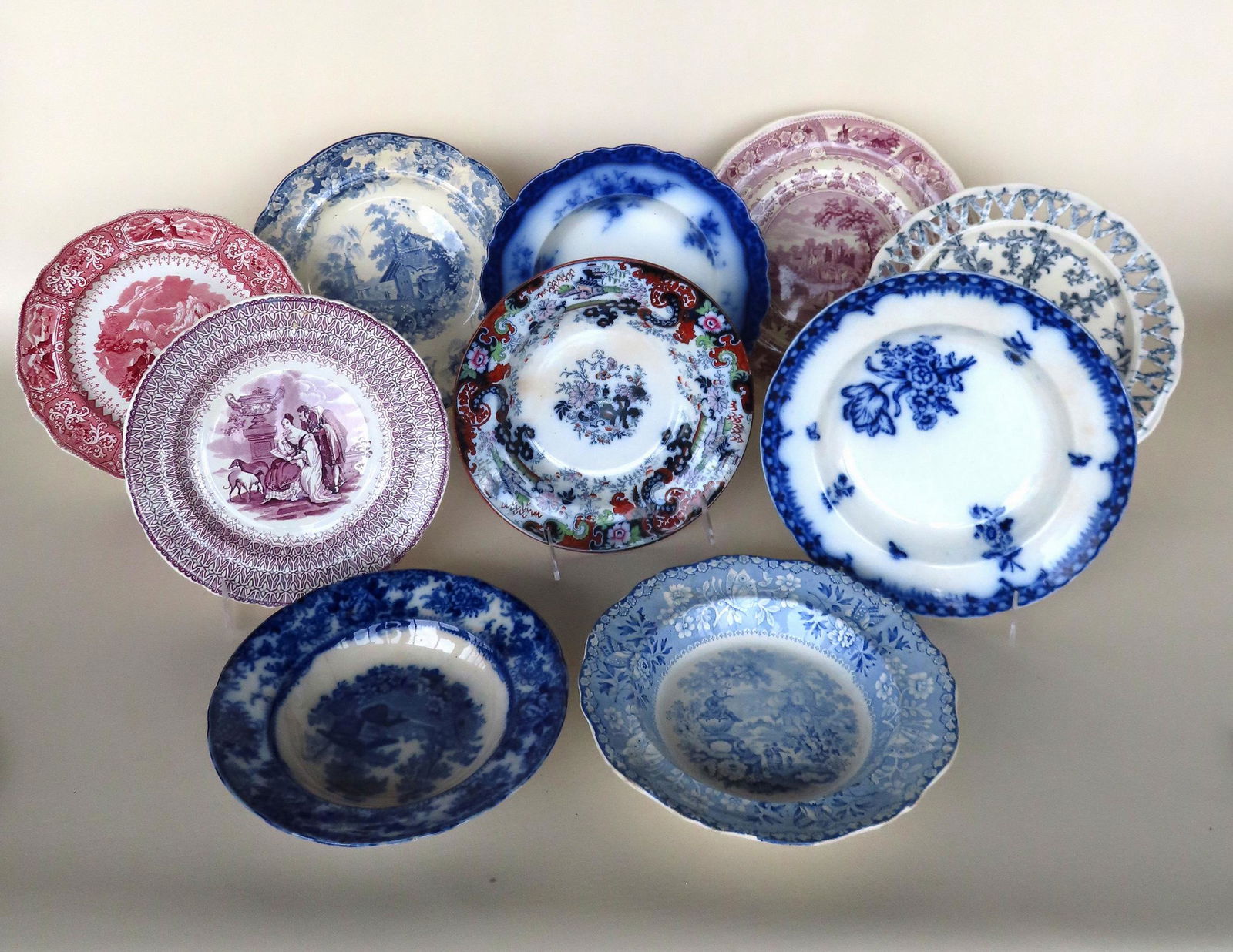 An assortment of 9 early porcelain plates including a Gaudy Dutch soup bowl signed Corey Hill - 9 (1 of 16)