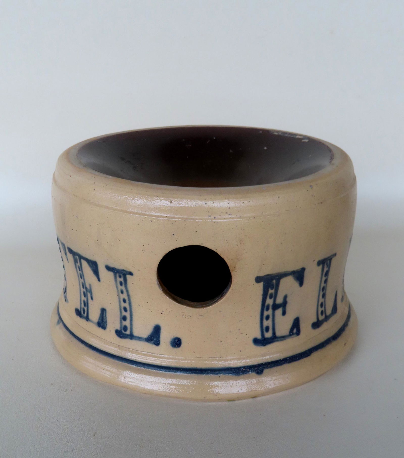 A historically important stoneware spittoon marked in hand written cobalt blue script "ELM PARK (1 of 7)