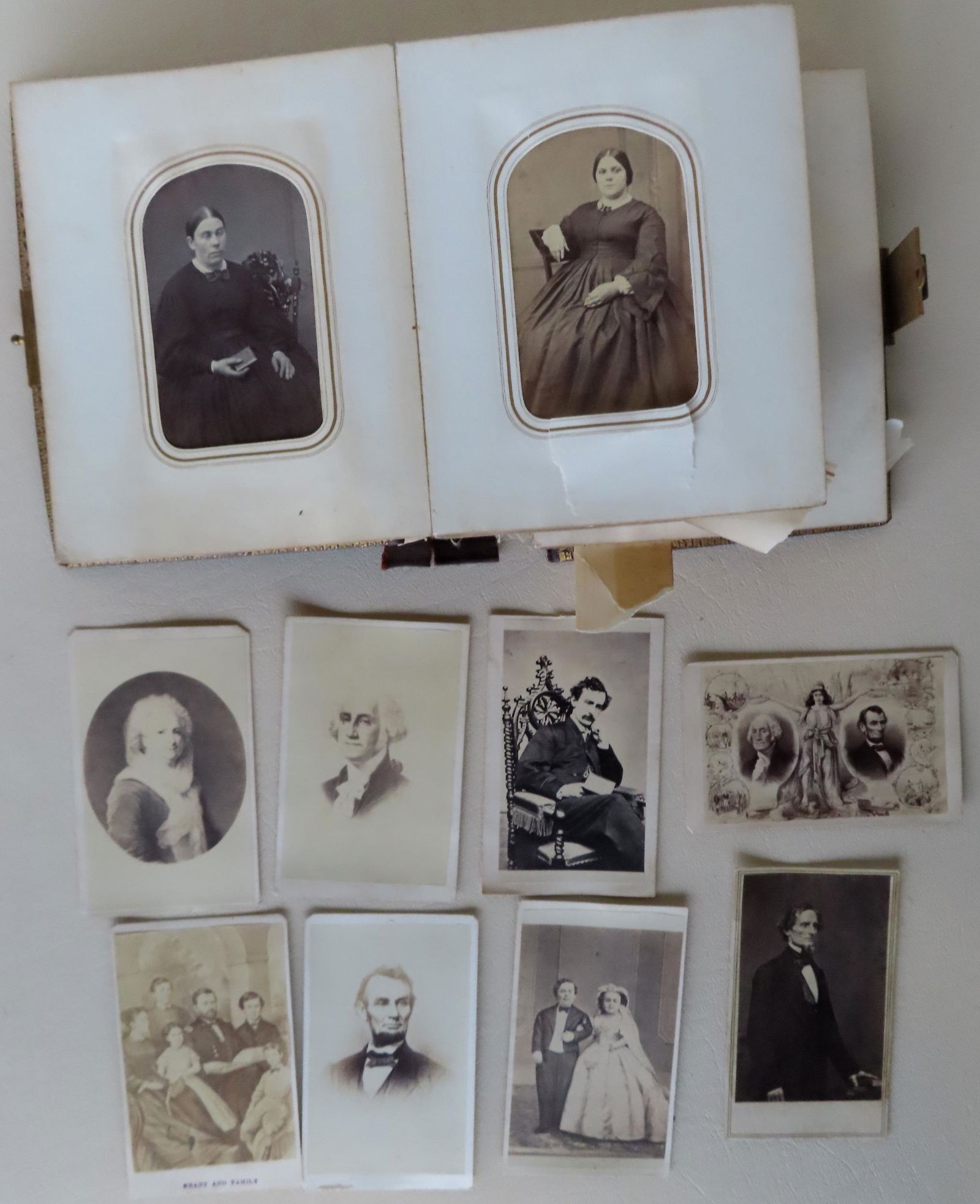 A CDV photo album. Notable images include: Jefferson Davis photo by E & H.T. Anthony - NY - from (1 of 12)