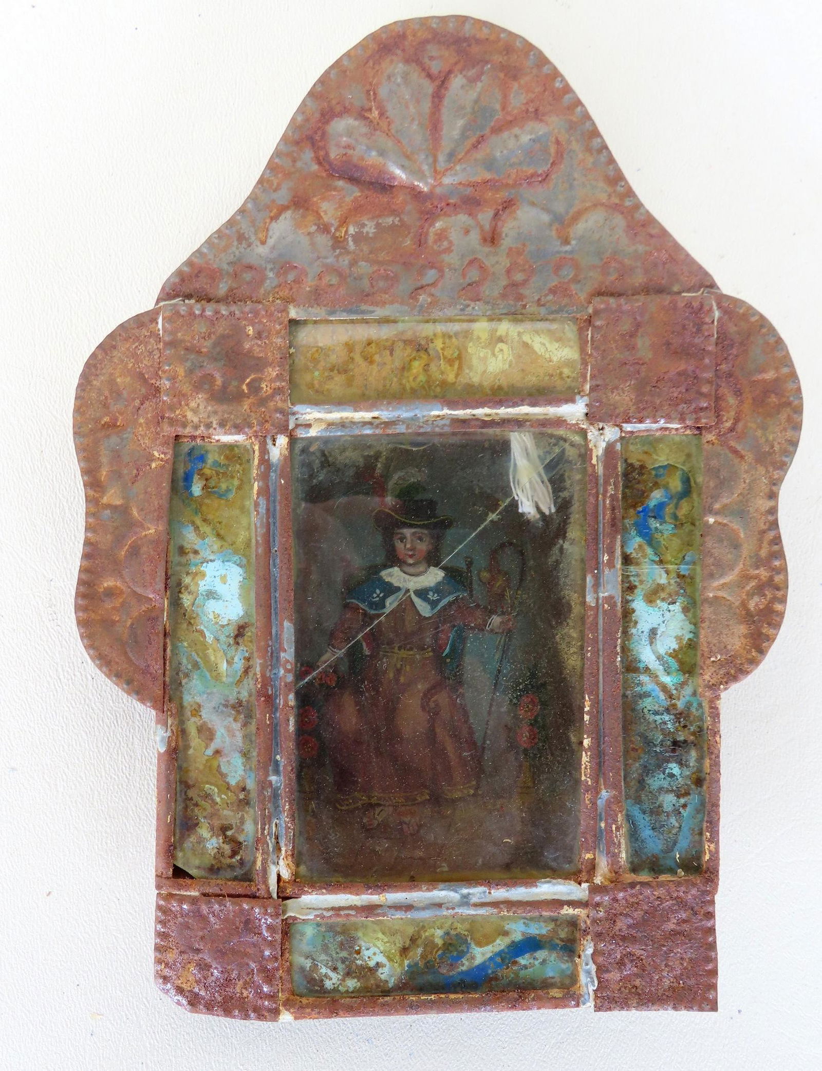 A small Mexican folk art retablo of "El Nino de Atocha", patron saint. (1 of 4)
