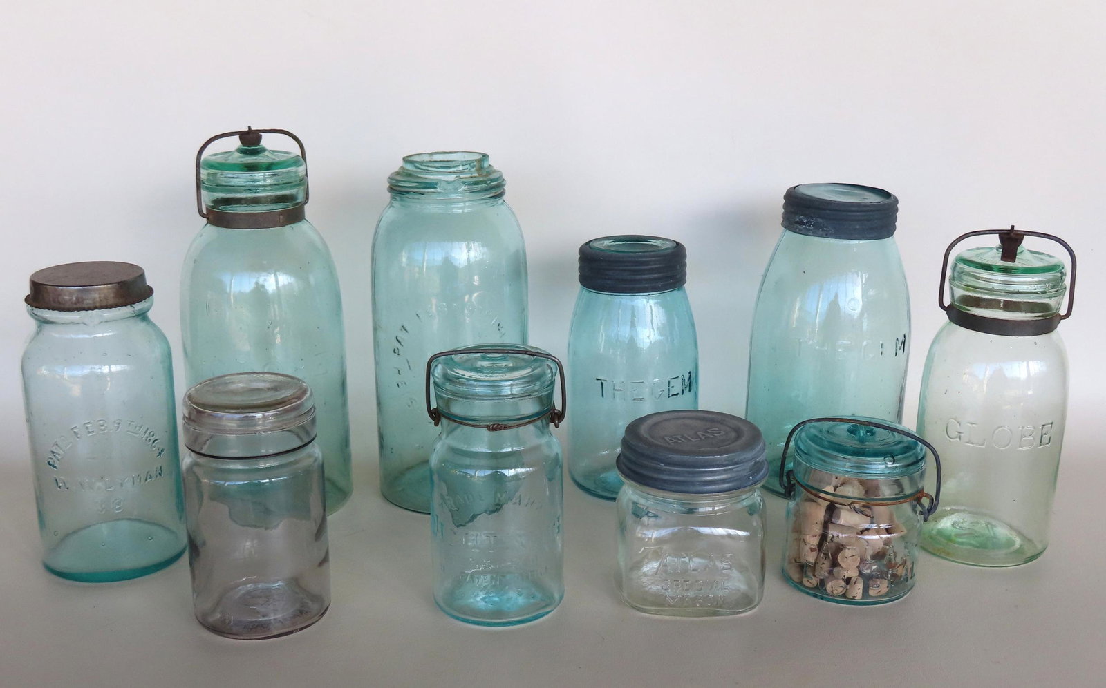 A grouping of 10 fruit and canning jars including: Two "The Gem / Pat'd Dec. 17 '61" / Reis Sep 1 (1 of 11)