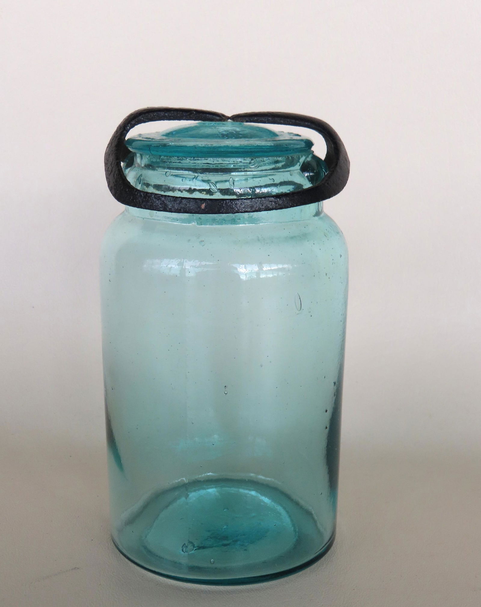 Fruit jar marked "Griffen's Patent Oct. 7 1862 - original iron cage clamp - bubble glass but no (1 of 6)