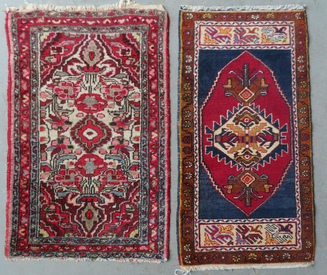 Two small oriental scatter rugs, early to mid 20th century. 1) Very good condition,  19 3/4" x 38"; (1 of 8)