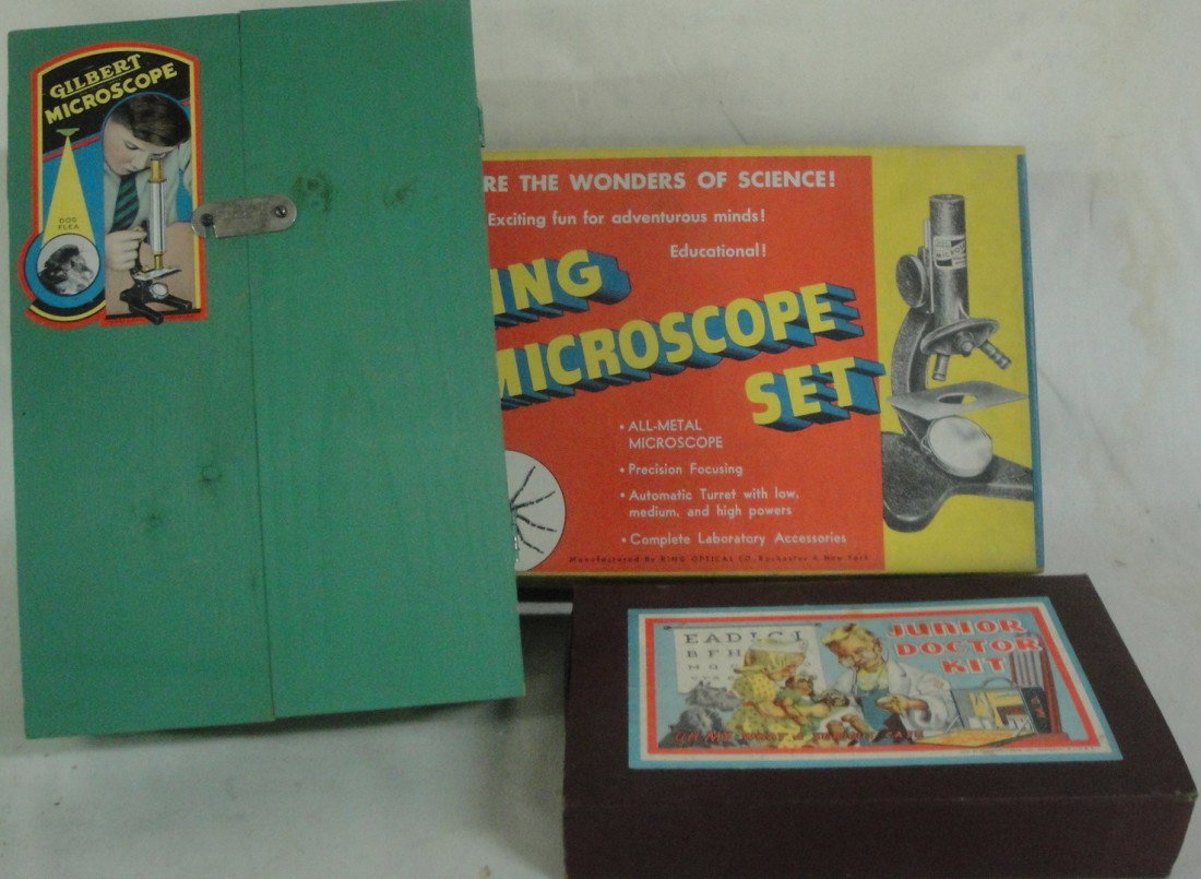 Two kid's microsscopes in original boxes plus a Jun: Two kid's microscopes in original boxes plus a Junior Doctor Kit in original box.