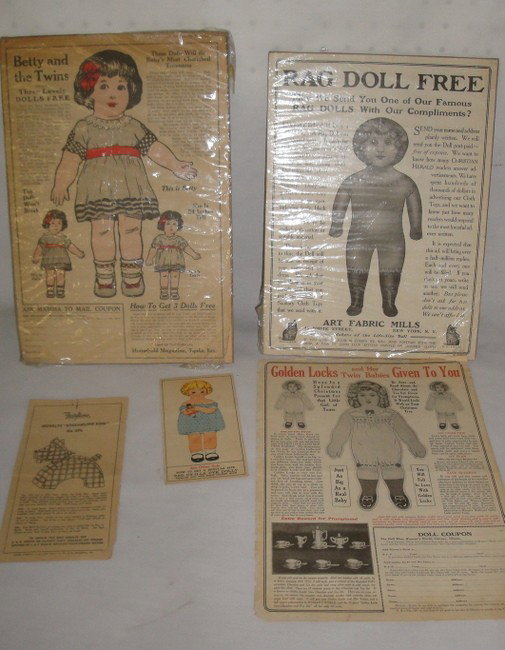 Grouping of advertisings for Rag Dolls, late 19th a: Grouping of advertisings for Rag Dolls, late 19th and early 20th century.