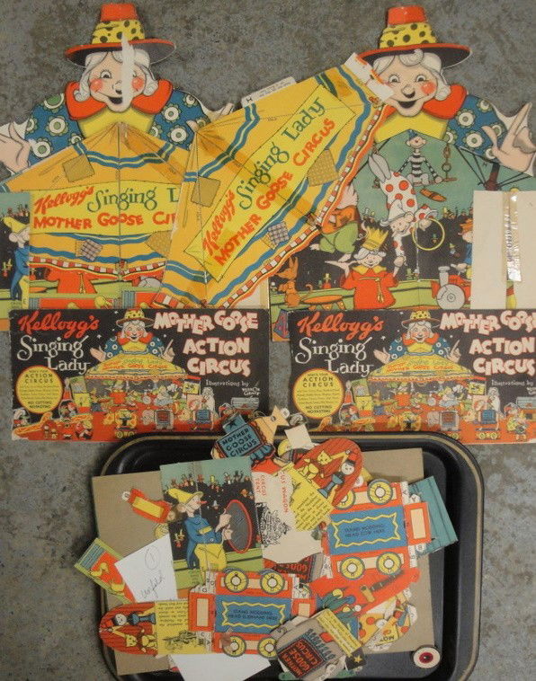 Kellogg's Singing Lady Mother Goose Circus in card: Kellogg's Singing Lady Mother Goose Circus in cardboard plus other Kellogg's premiums inc. Snap, Crackle & Pop masks from 1933