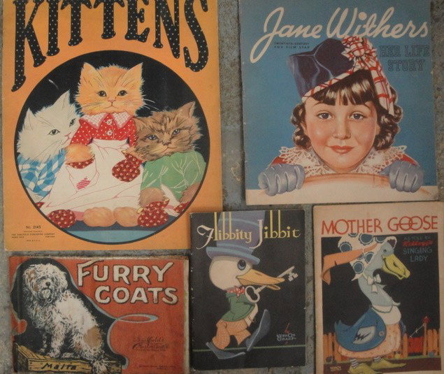Grouping of old children's books inc. kittens: Grouping of old children's books inc. kittens, Jane Wither's, Mother Goose, etc.