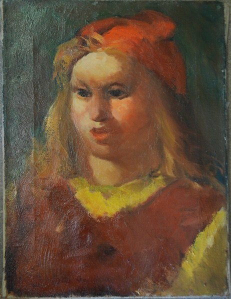 O/C Portrait of lady. Not signed but in the manner: O/C Portrait of lady. Not signed but in the manner of George Luks. Repairs to canvas on reverse. 12" x 16".