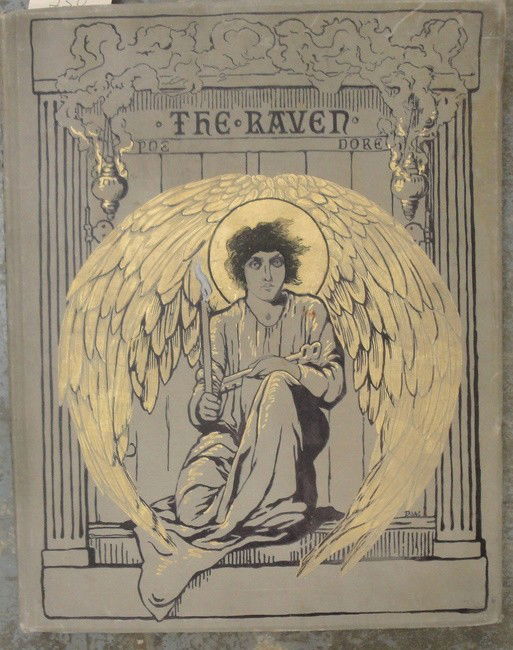 Large book entitled The Raven by Edgar Allen Poe,: Large book entitled The Raven by Edgar Allen Poe, illustrated by Gustave Dore, published in New York by Harper Bros., 1884 - with many Dore engravings. This is the first illustrated edition of The Rav