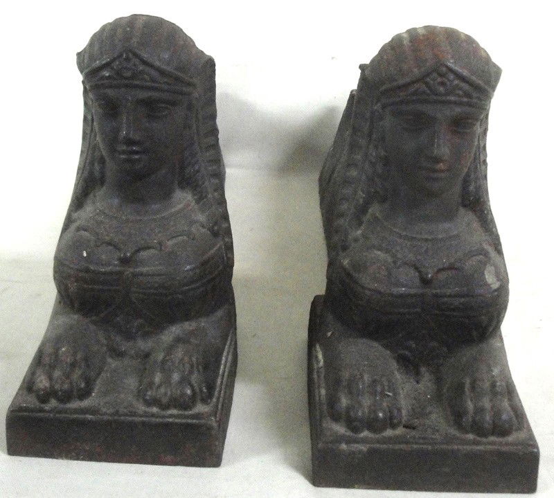 Pair of cast iron sphinx andirons - mid 19th c.: Pair of cast iron sphinx andirons - mid 19th c.
