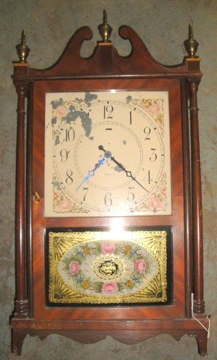 Federal-style shelf clock with reverse painting of: Federal-style shelf clock with reverse painting of flowers on lower panel - ca. 1900