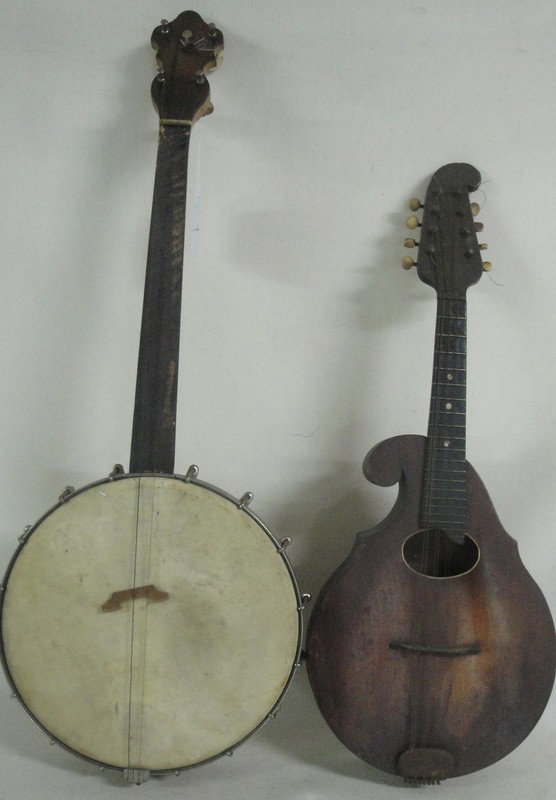 Three musical instruments inc. banjo, banjo-mandol: Three musical instruments inc. banjo, banjo-mandolin and drum